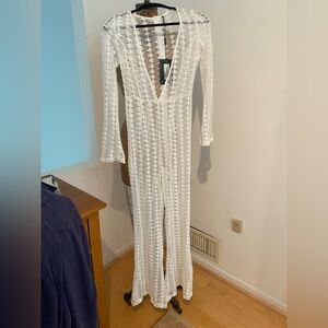 Pretty Little Things White Lace Beach Cover Up Junpsuit NWT